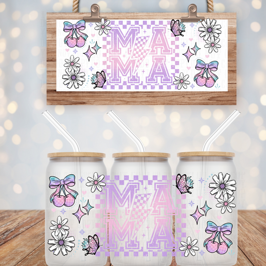 PINK CHECKERED MAMA CHERRY UV DTF CUP WRAP