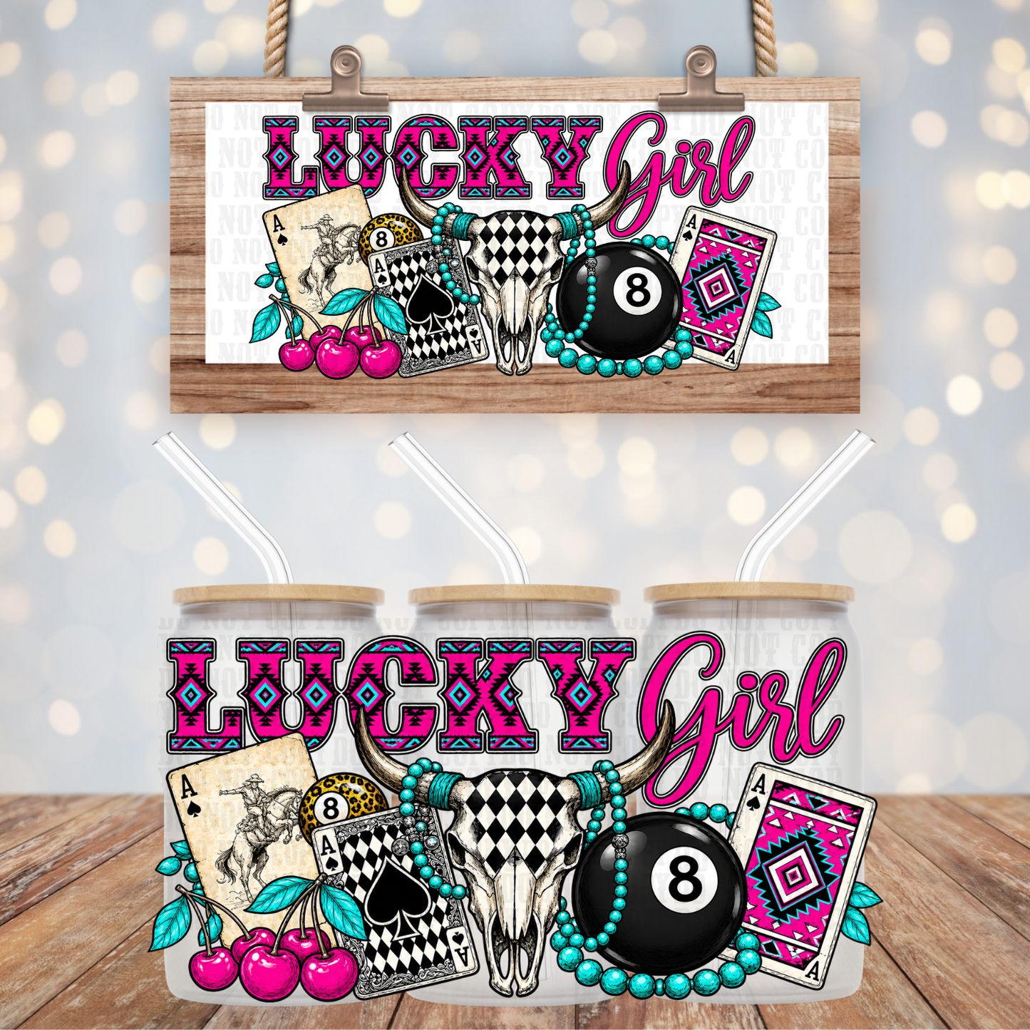 PINK LUCKY GIRL UV DTF CUP WRAP