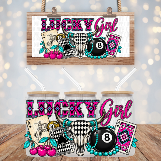 PINK LUCKY GIRL UV DTF CUP WRAP