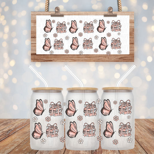 BUTTERFLY AND BOOKS UV DTF CUP WRAP