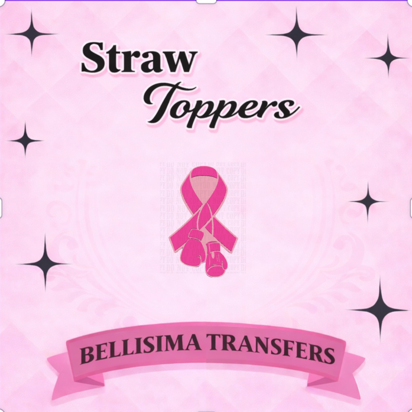 PINK RIBBON  STRAW TOPPER STANDARD SIZE OR STANLEY