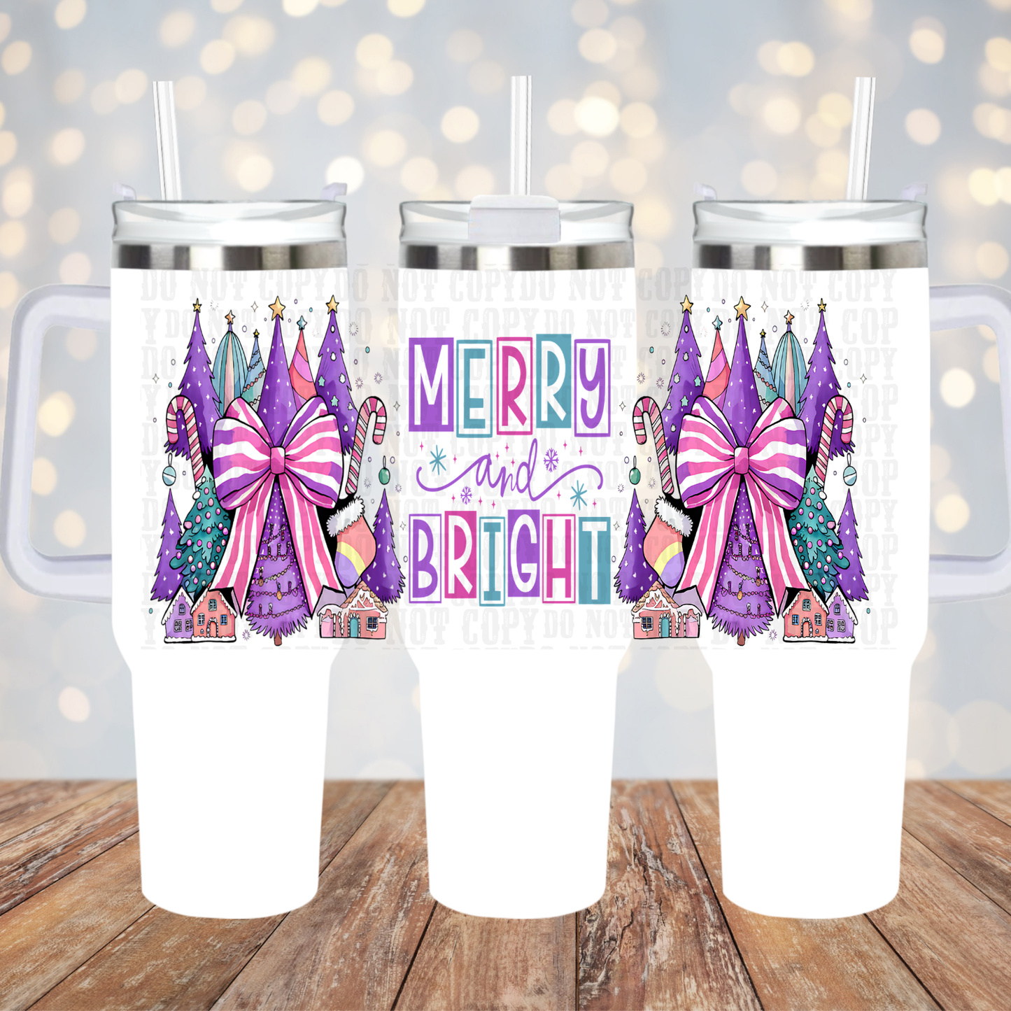 40oz MERRY & BRIGHT COQUETTE  UV DTF CUP WRAP