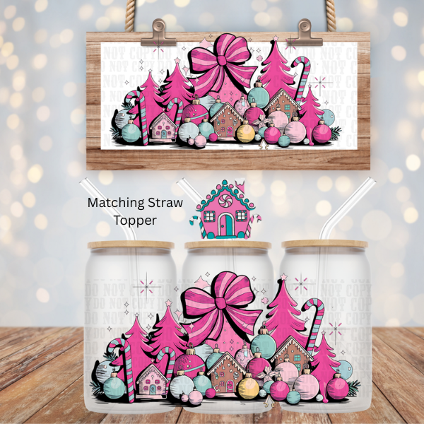 PINK COQUETTE GINGERBREAD VILLAGE UV DTF CUP WRAP