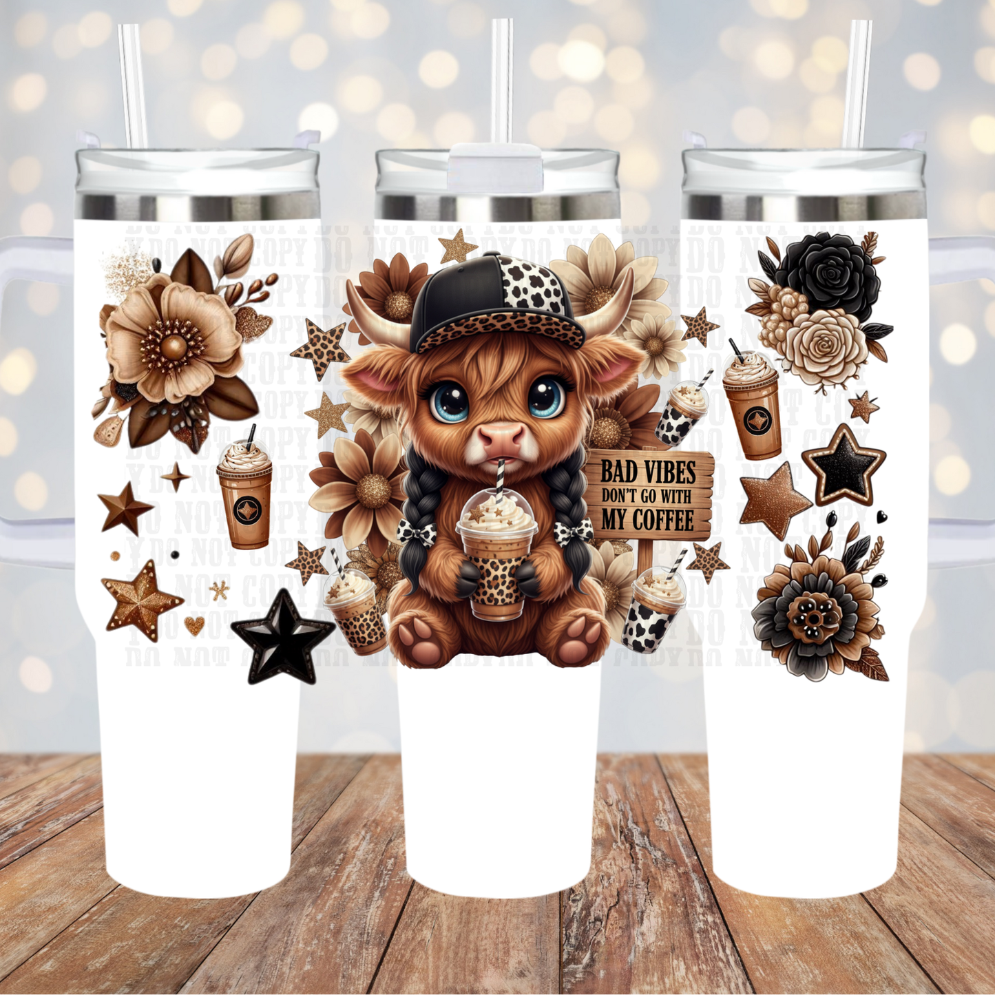 40oz CHEETAH BAD VIBES COFFE HEIFFER UV DTF CUP WRAP