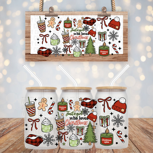 JUST A GIRL WHO LOVES CHRISTMAS UV DTF CUP WRAP