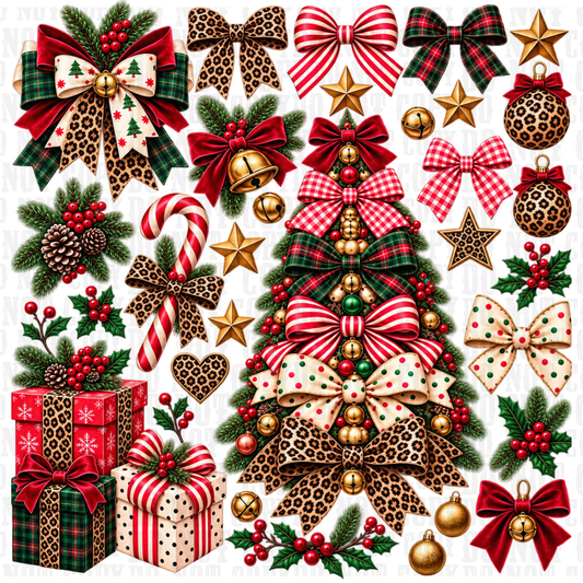 LEOPARD & LACE CHRISTMAS  UV DTF ELEMENT SHEET