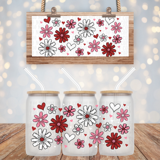 RED FLORALS UV DTF CUP WRAP