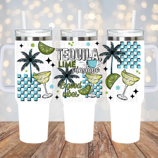 40oz TEAL TEQUILA AND SUNSHINE CHECKERED UV DTF CUP WRAP
