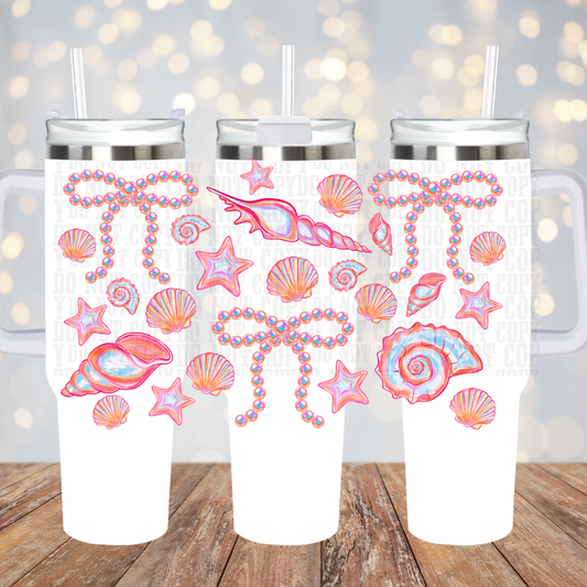 40oz CHROME COQUETTE SHELLS UV DTF Cup Wrap