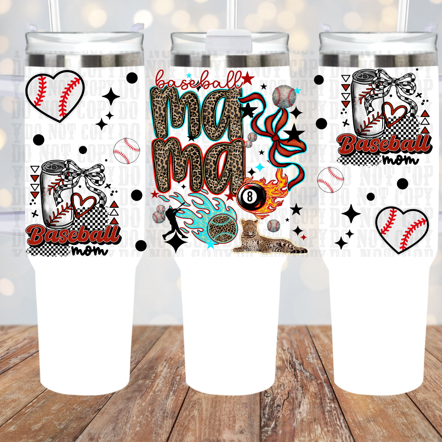 40oz CHEETAH BASEBALL MAMA UV DTF CUP WRAP