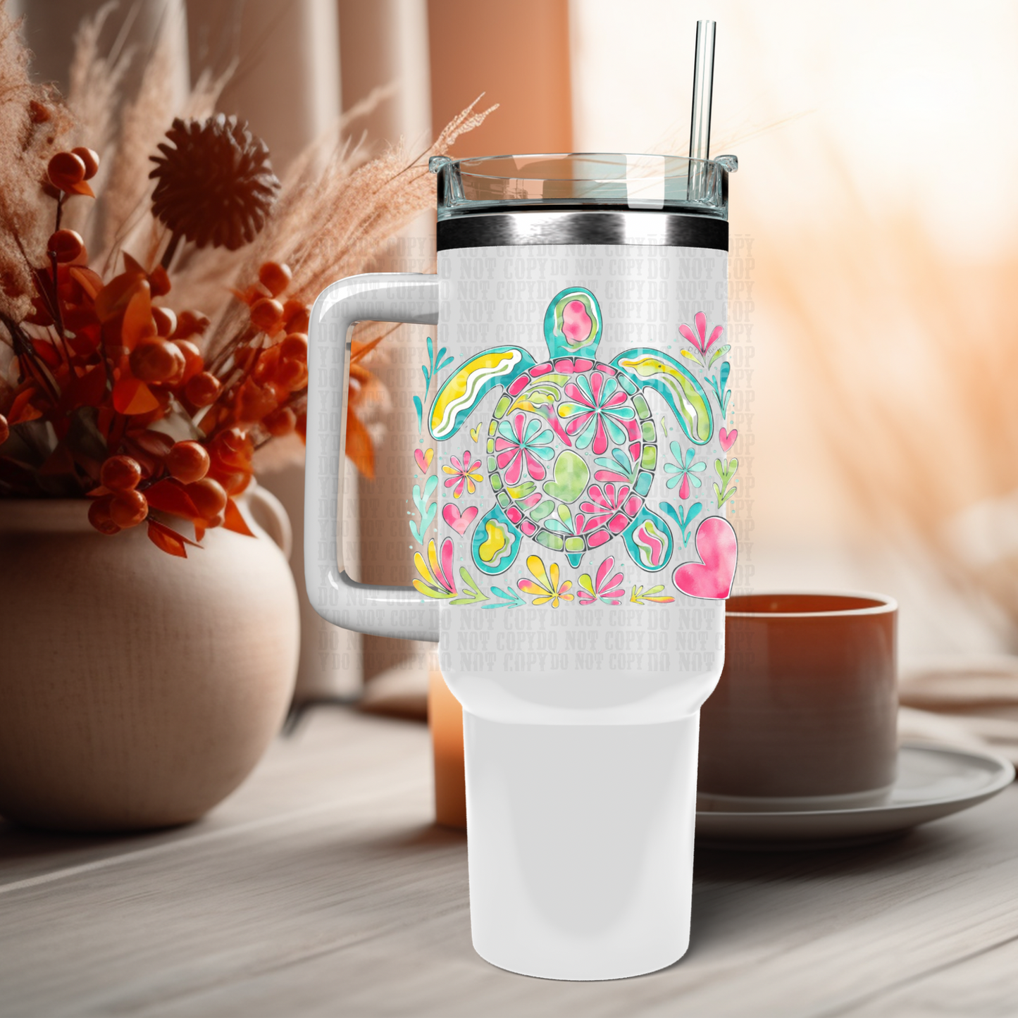 40oz Watercolor Sea Turtle  UV DTF Cup Decal