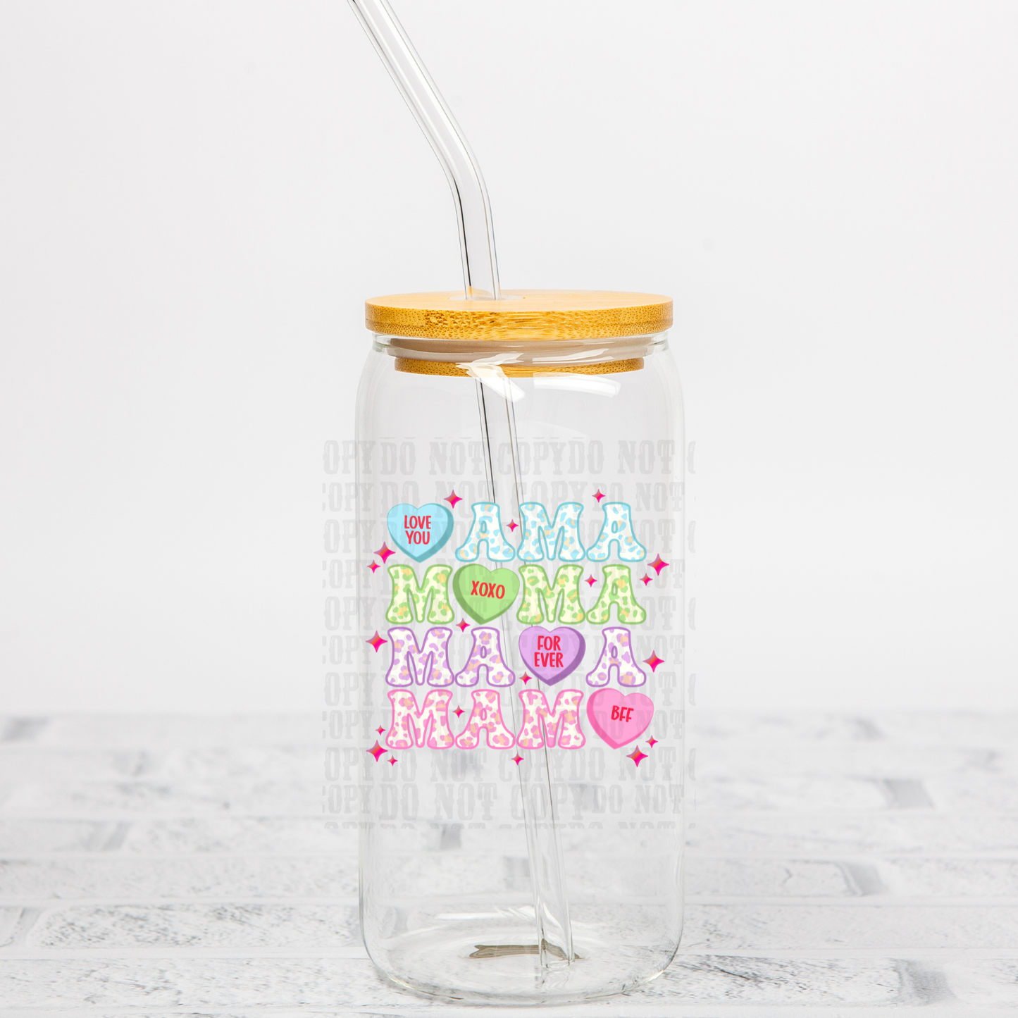 MAMA CONVERSATION HEARTS UV DTF CUP DECAL