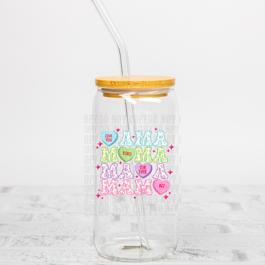 MAMA CONVERSATION HEARTS UV DTF CUP DECAL
