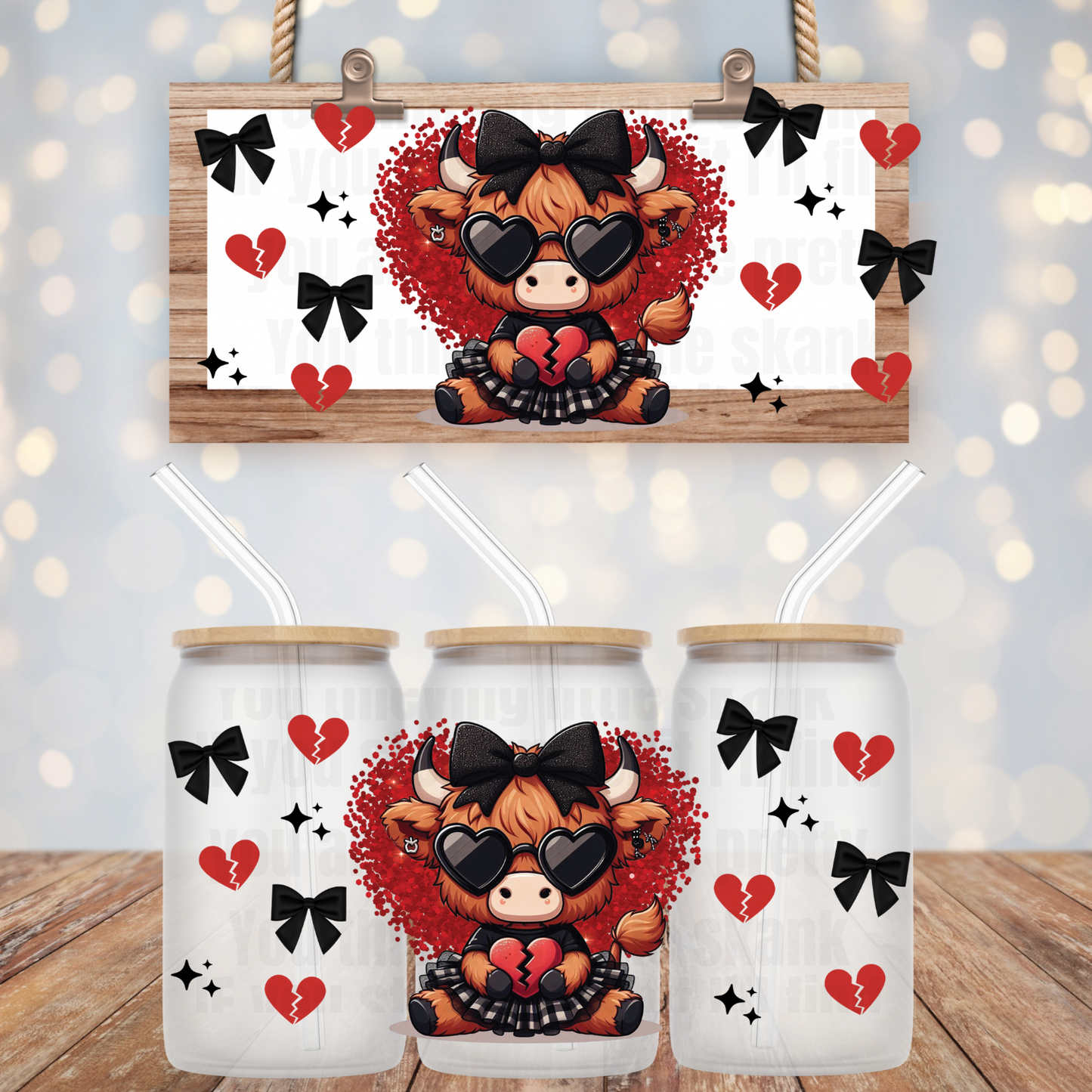 BROKEN HEART COW CLUB-16oz UV DTF CUP WRAP- SHOP EXCLUSIVE BY KIKI CREATES