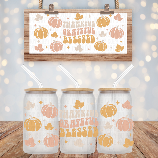 FALL THANKFUL GRATEFUL BLESSED STACKED  UV DTF CUP WRAP