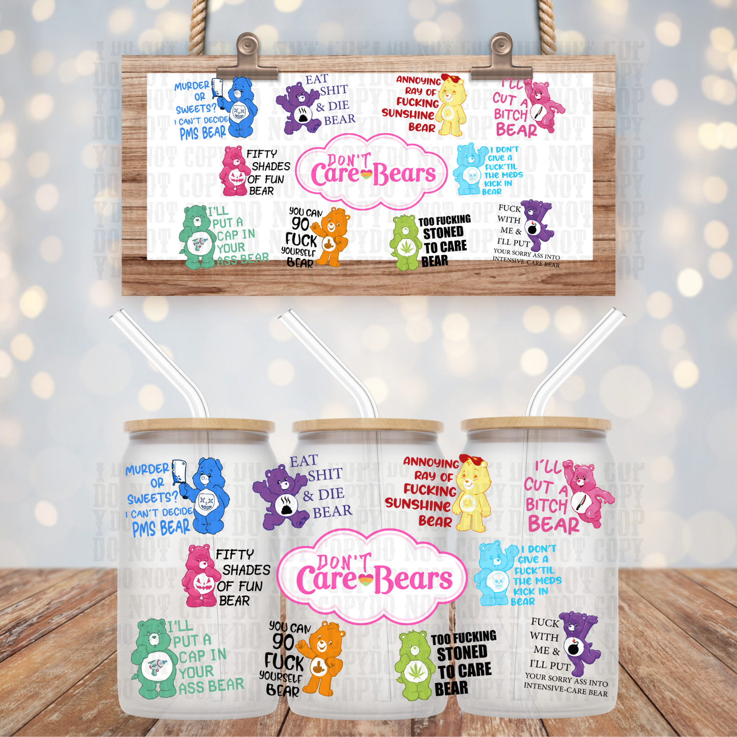 DON'T CARE BEAR UV DTF CUP WRAP