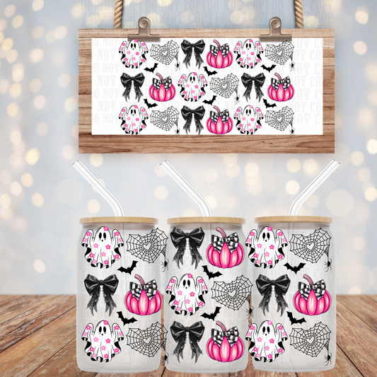COQUETTE PINK GHOST AND PUMKINS  UV DTF CUP WRAP