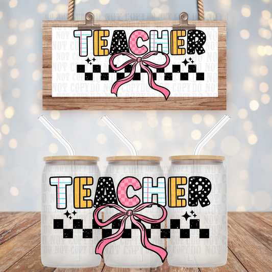 COLORFUL TEACHER BOW UV DTF CUP WRAP