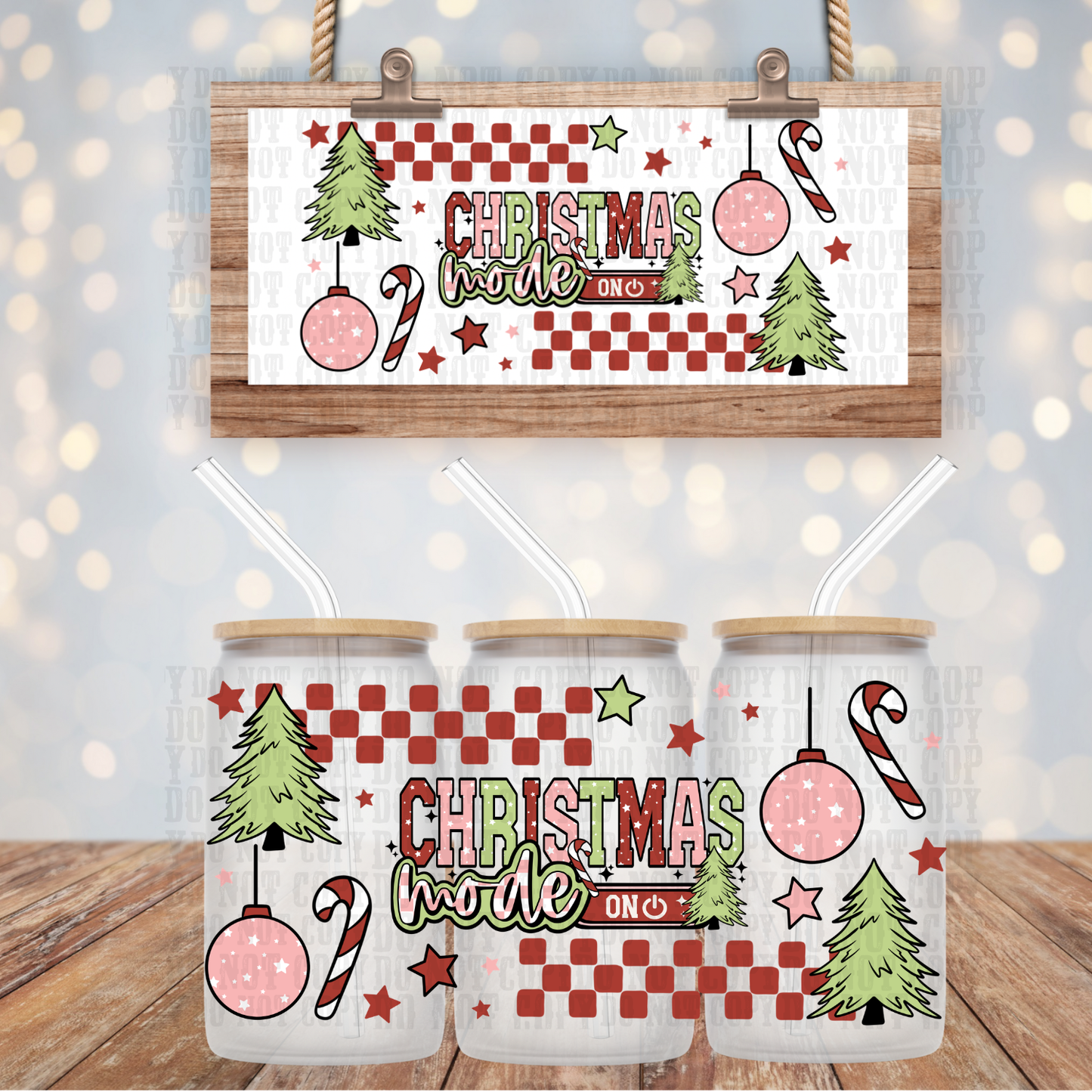 CHECKER CHRISTMAS MODE UV DTF CUP WRAP
