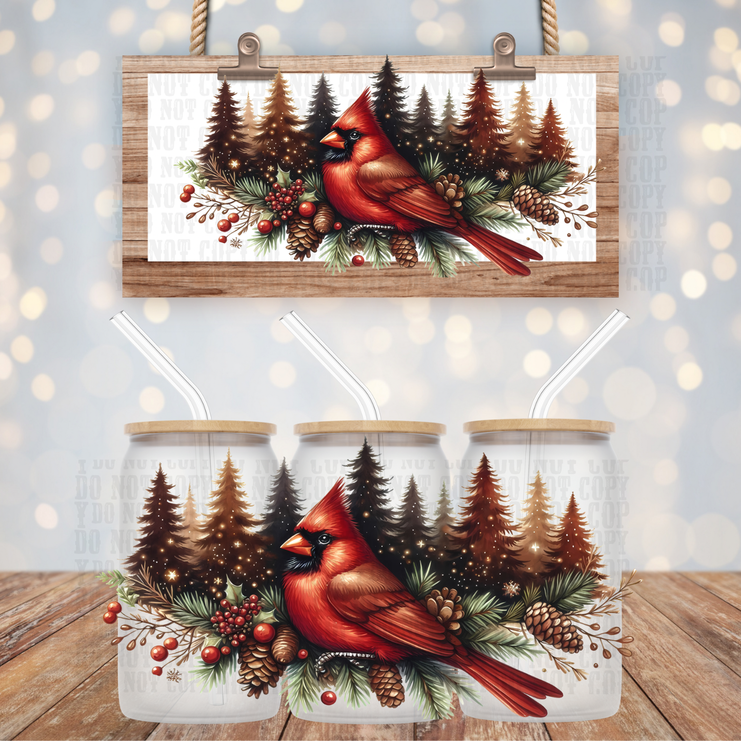 CHRISTMAS CARDINAL UV DTF CUP WRAP