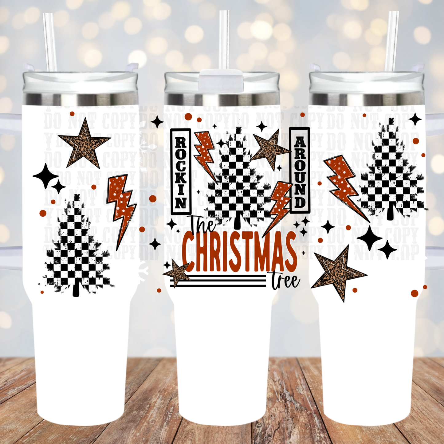 40oz CHECKERED ROCKIN TREE UV DTF CUP WRAP