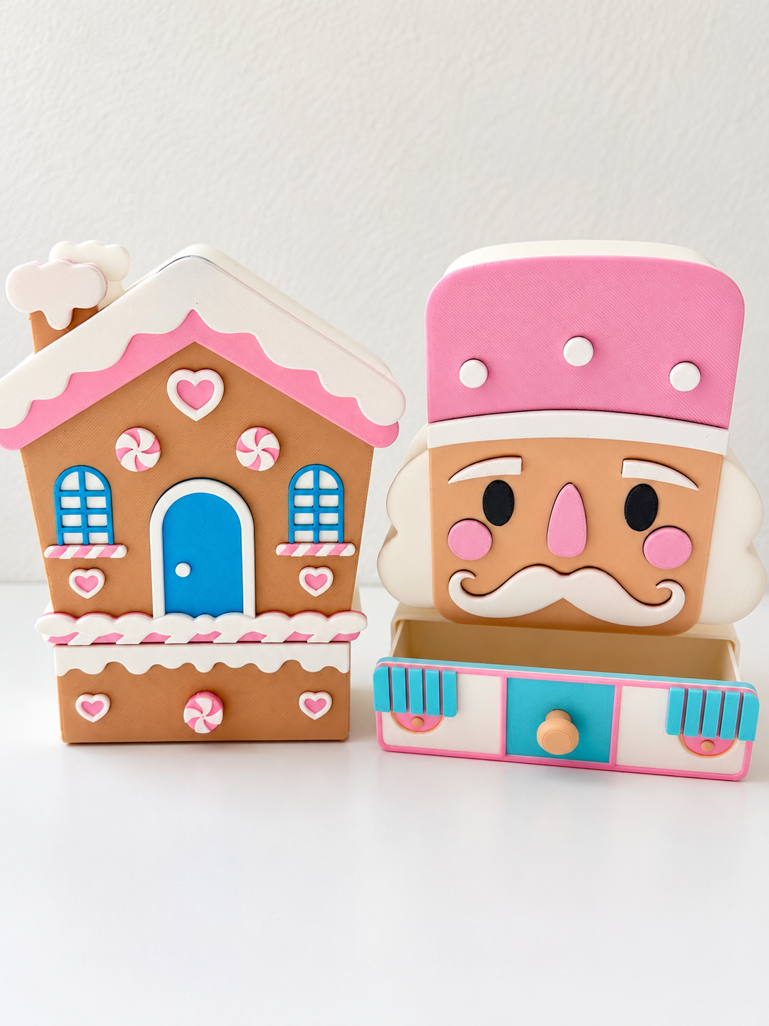 Pink Nutcracker or Gingerbread House Pen Holder with Drawer | Christmas Desk Organizer