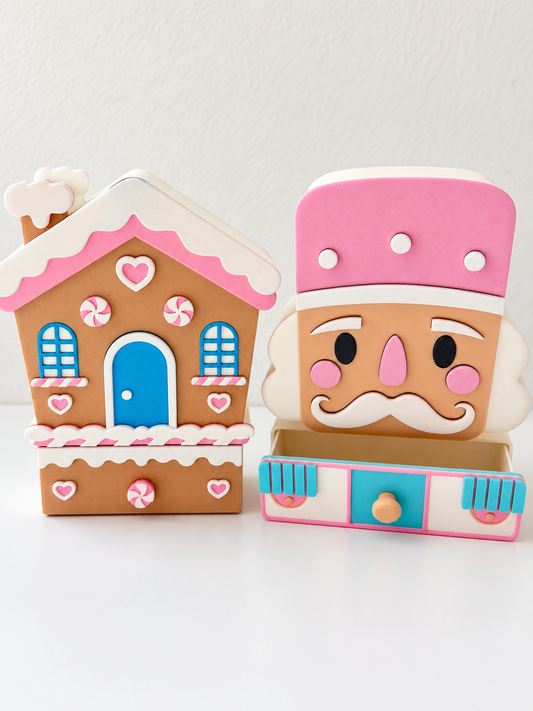 Pink Nutcracker or Gingerbread House Pen Holder with Drawer | Christmas Desk Organizer
