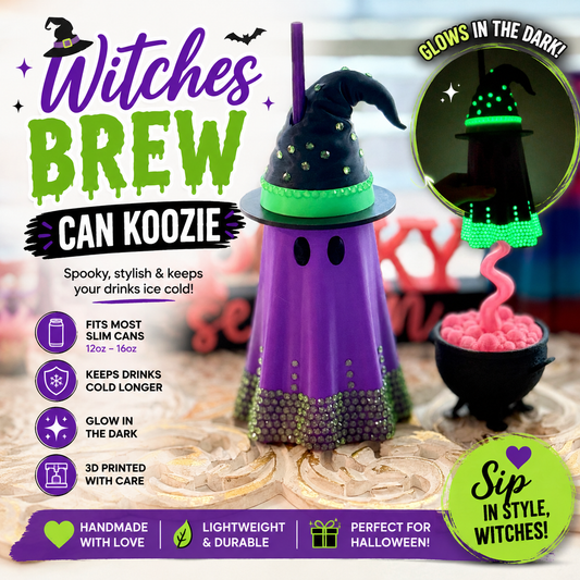 Witches Brew Glow-in-the-Dark Can Koozie | 3D Printed Halloween Can Holder