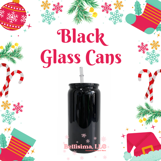 Black Glass Cans 16 oz with Lid and Straw