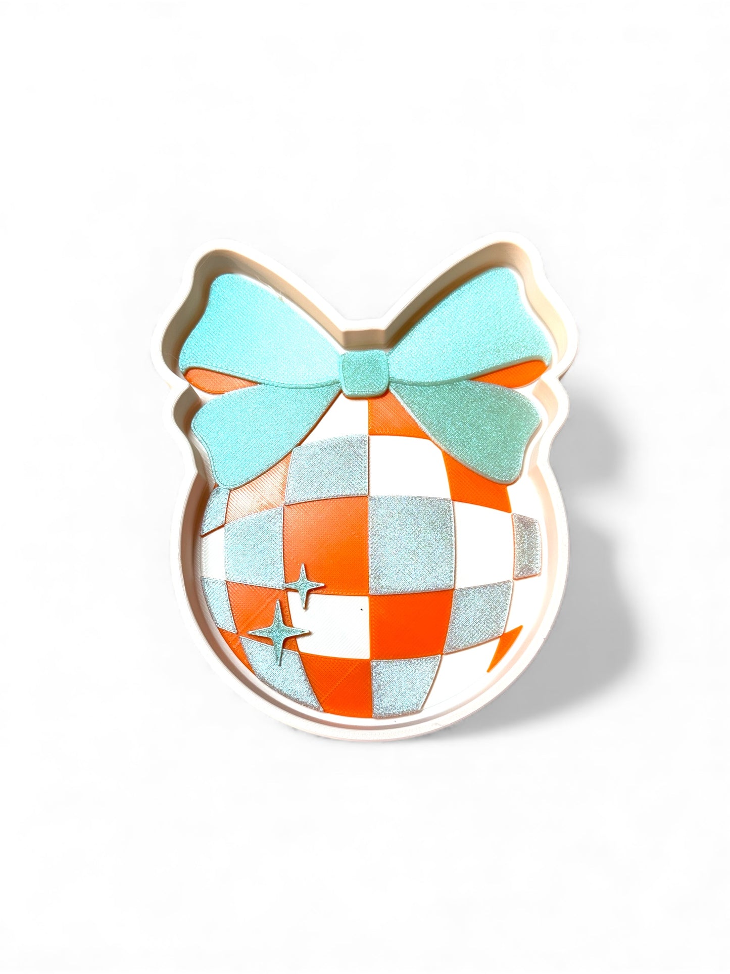 Wholesale: Glitter Bow Checkered Trinket Tray | Cute 3D Printed Catch-All Dish