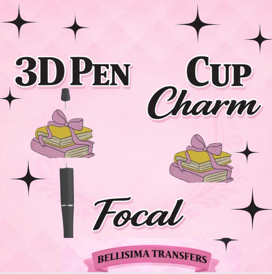 BOOK STACK BOW Focal for Pen & Cup Charms -Interchangeable Decorative Pen Toppers