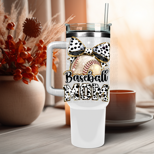 40oz Baseball MOM Bow UV DTF Cup Decal