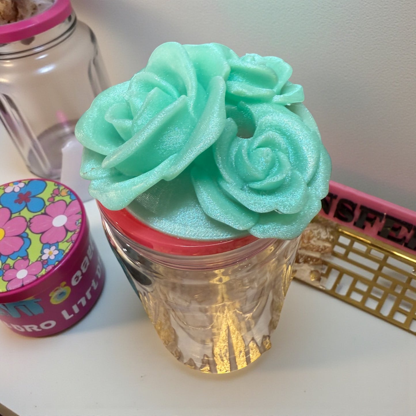 🌹16oz Triple Rose Lid Topper – 3D Printed Floral Straw Topper | Tumbler Accessory