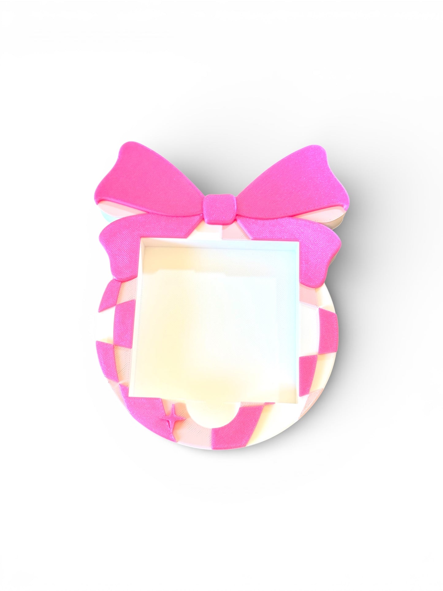 Disco Bow 3D Sticky Note Holder | Cute Checkered Desk Organizer