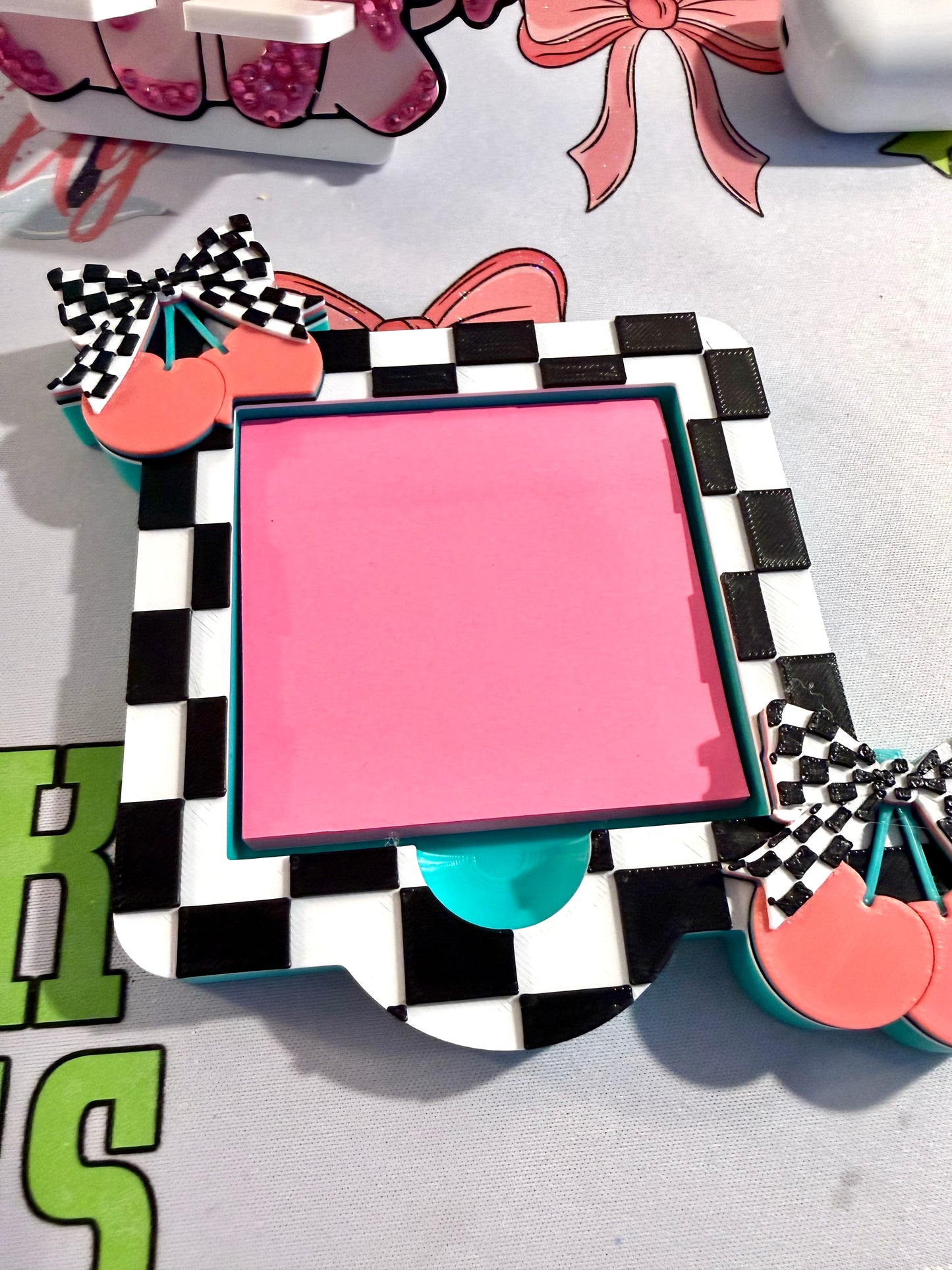 CHERRY CHECKER Sticky Note Holder | Desk Decor |  Desk Accessories