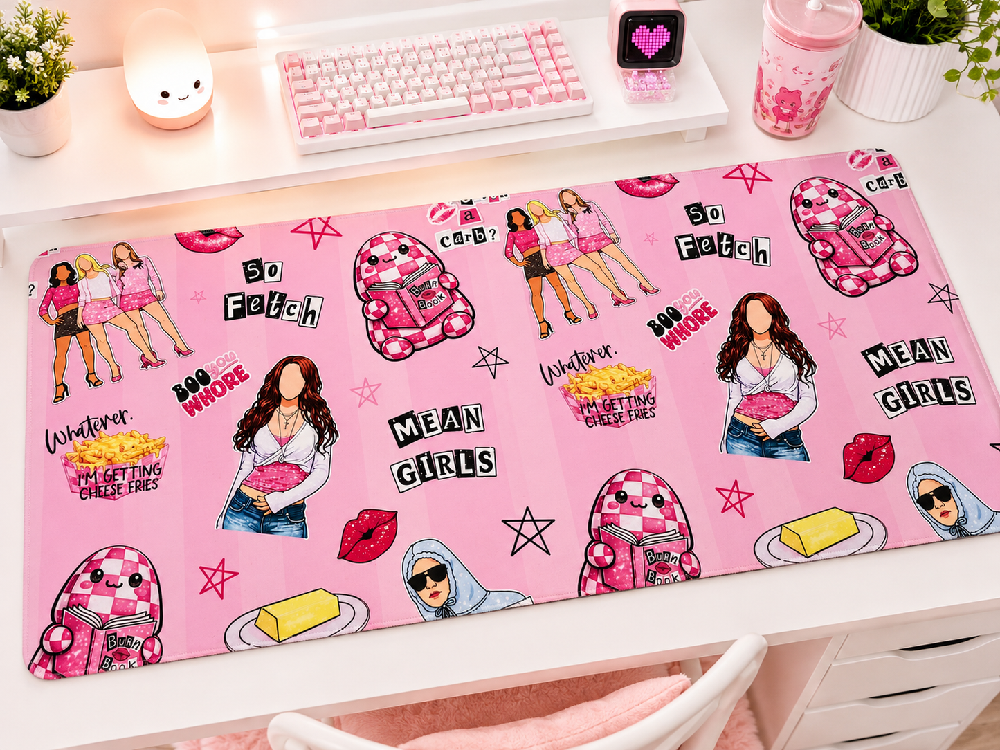 Mean Girls XL Desk Mat | 35x15 Pink Aesthetic Mouse Pad | Coquette Office Desk Decor | Cute Gaming Desk