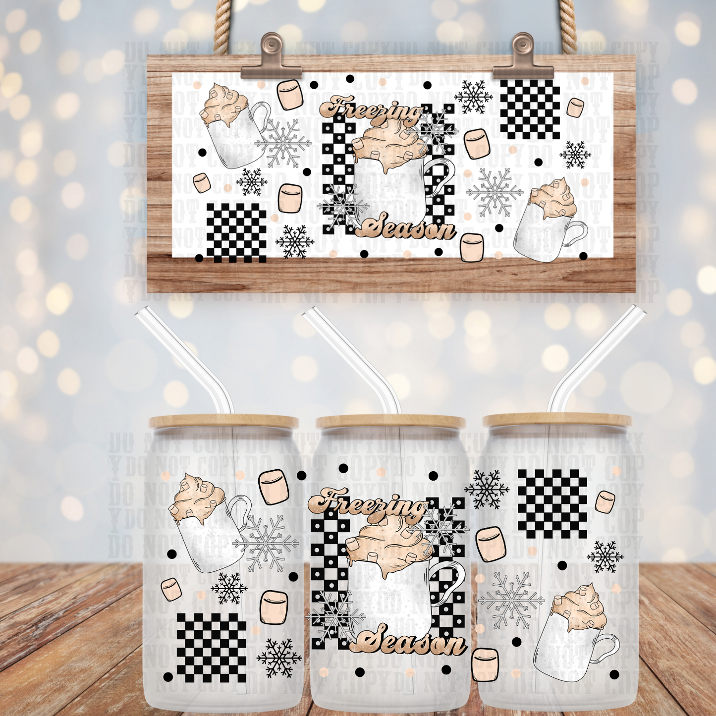 FREEZING SEASON CHECKER UV DTF CUP WRAP