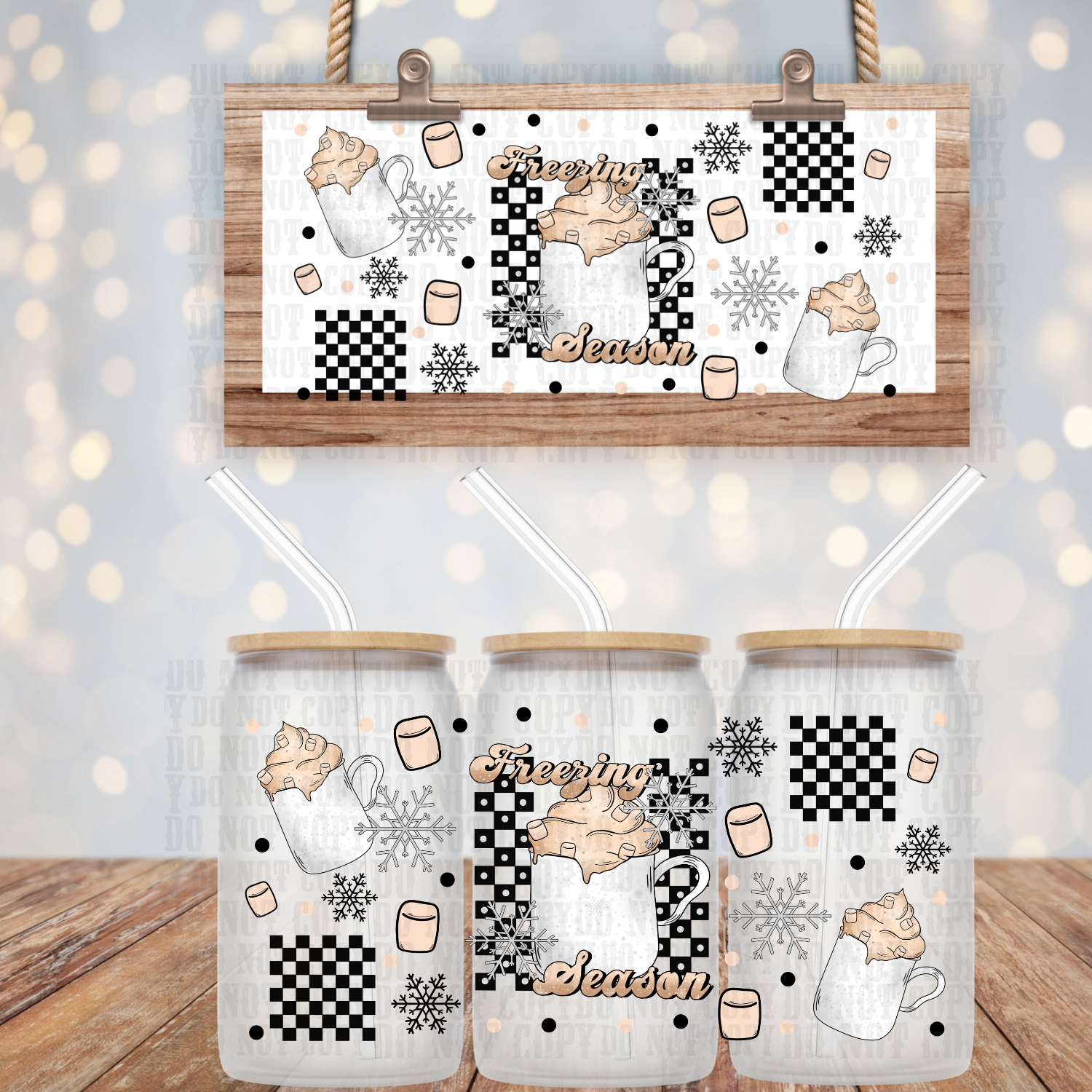 FREEZING SEASON CHECKER UV DTF CUP WRAP
