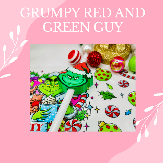 3D RED AND GREEN GRIN-CHE-POO STRAW TOPPER- Standard Size