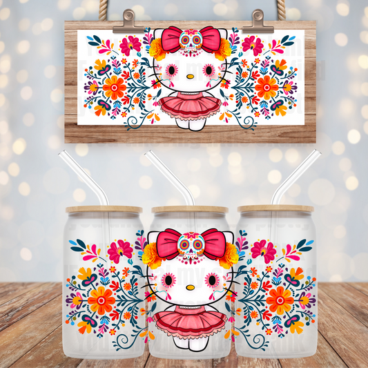 Sugar Skull Kitty UV DTF Cup Wrap