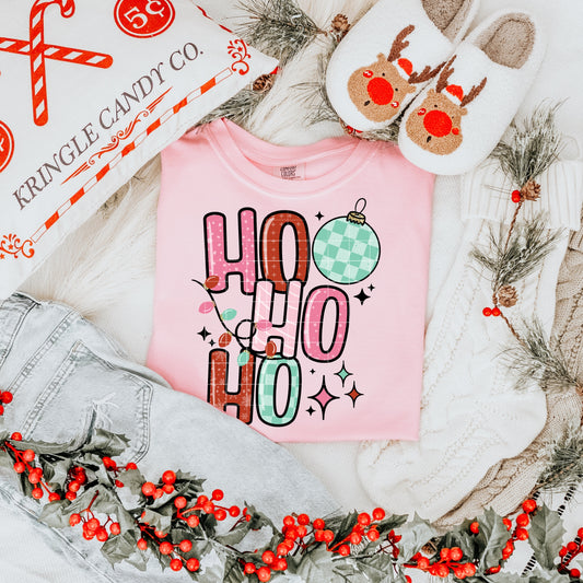 CHECKERED ORNAMENT HO HO HO DTF