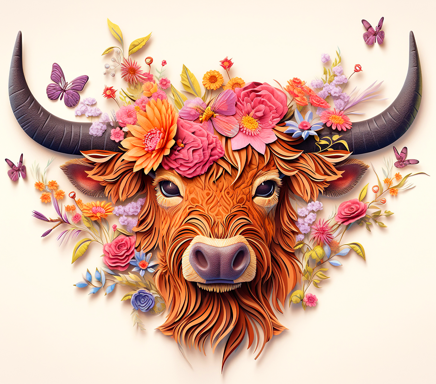 3D Highland Cow Sublimation Print