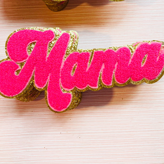 Pink and Gold Mama Chenille Patch