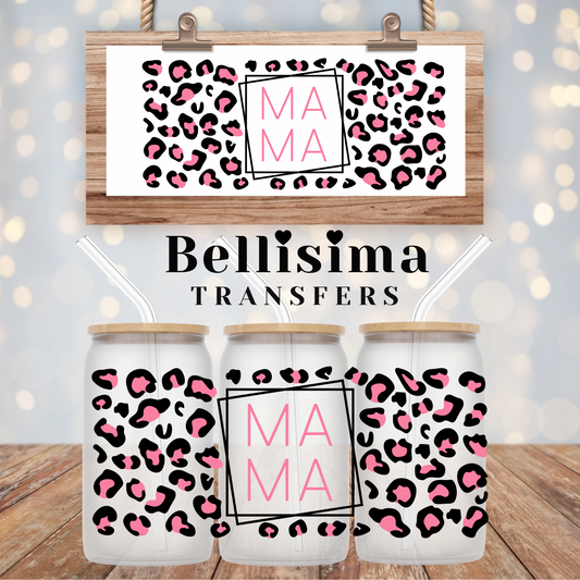 Mama Pink and Black Cheetah  UV DTF Cup Wrap