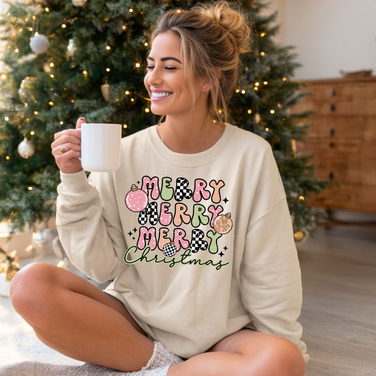 CHECKERED MERRY STACKED  DTF