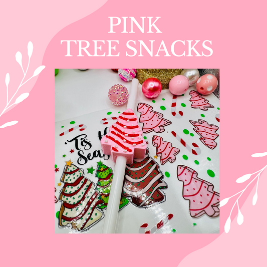 3D  PINK CHRISTMAS TREE SNACKS STRAW TOPPER- Standard Size