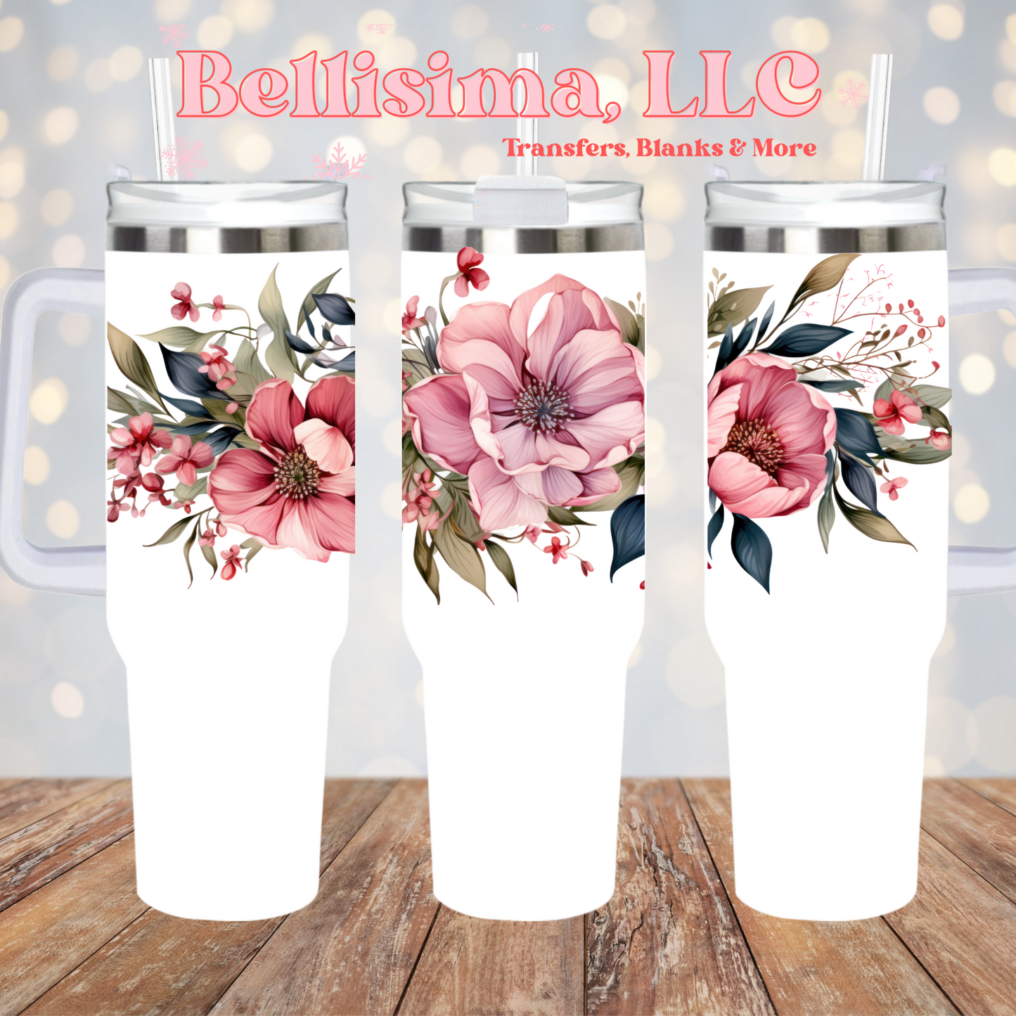 Pink Floral UV DTF Cup Wrap