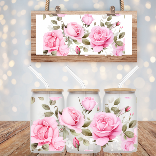 Pink Roses  UV DTF Cup Wrap