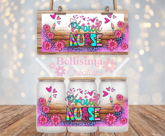 Floral Proud Nurse  UV DTF Cup Wrap