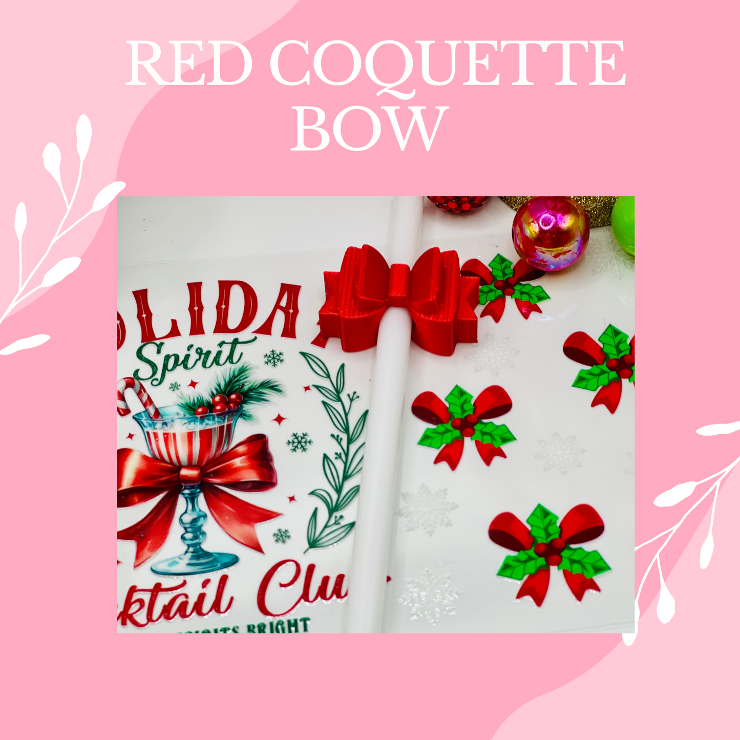 3D  RED COQUETTE BOW STRAW TOPPER - Standard Size